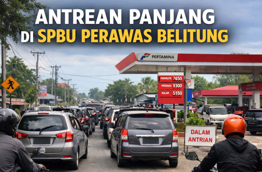 Antrean Panjang di SPBU Perawas Belitung&hellip;