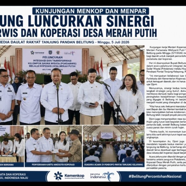 Kunjungan Menkop dan Menpar, Belitung Luncurkan Sinergi Pokdarwis dan Koperasi Desa Merah Putih
