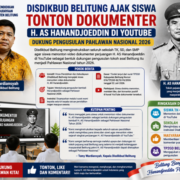 Disdikbud Belitung Instruksikan Siswa TK–SMP Nonton Dokumenter H. AS Hanandjoeddin, Dukung Jadi Pahlawan Nasional 2026