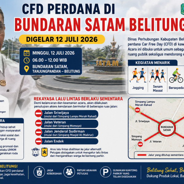 CFD Perdana di Bundaran Satam Belitung Digelar 12 Juli, Jalan Ditutup dan Hadirkan Lapak UMKM