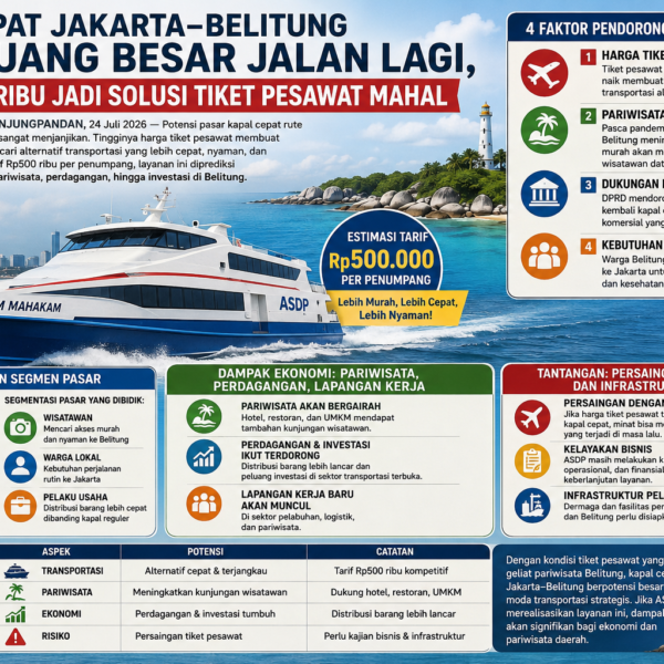 Kapal Cepat Jakarta–Belitung Berpeluang Besar Jalan Lagi, Tarif Rp500 Ribu Jadi Solusi Tiket Pesawat Mahal