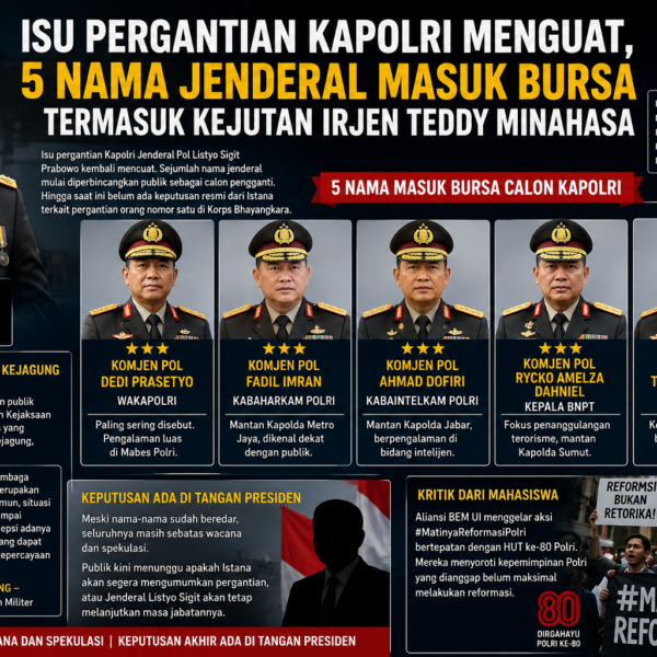 Isu Pergantian Kapolri Menguat, 5 Nama Jenderal Masuk Bursa Termasuk Kejutan Irjen Teddy Minahasa
