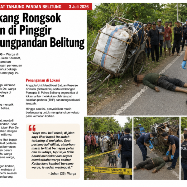 Mayat Tukang Rongsok Ditemukan di Pinggir Jalan Tanjungpandan Belitung