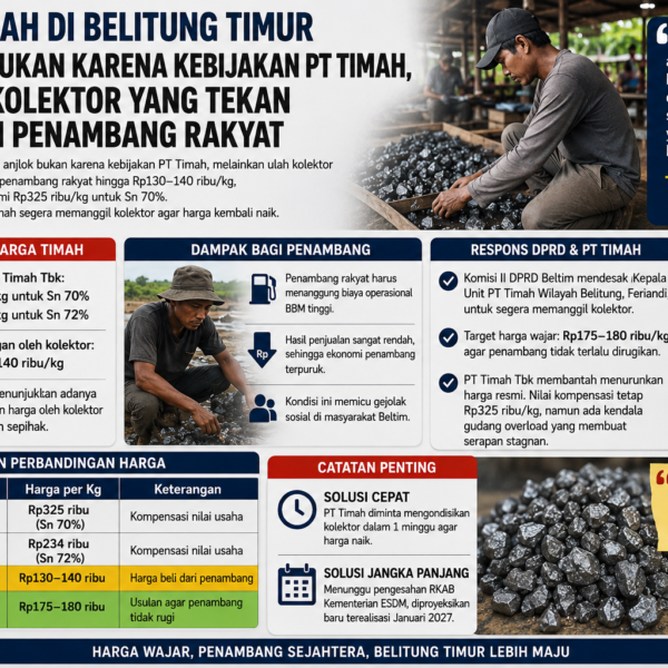 Saat Harga Timah Anjlok, Penambang Beltim Bertahan di Tengah Tekanan Kolektor