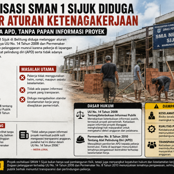 Diduga Tabrak Aturan Ketenagakerjaan dan KIP, Proyek Revitalisasi SMAN 1 Sijuk Disorot
