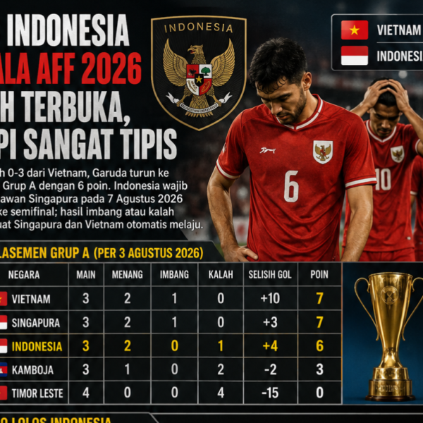 Kans Indonesia ke Semifinal AFF 2026 Tipis, Wajib Kalahkan Singapura 7 Agustus
