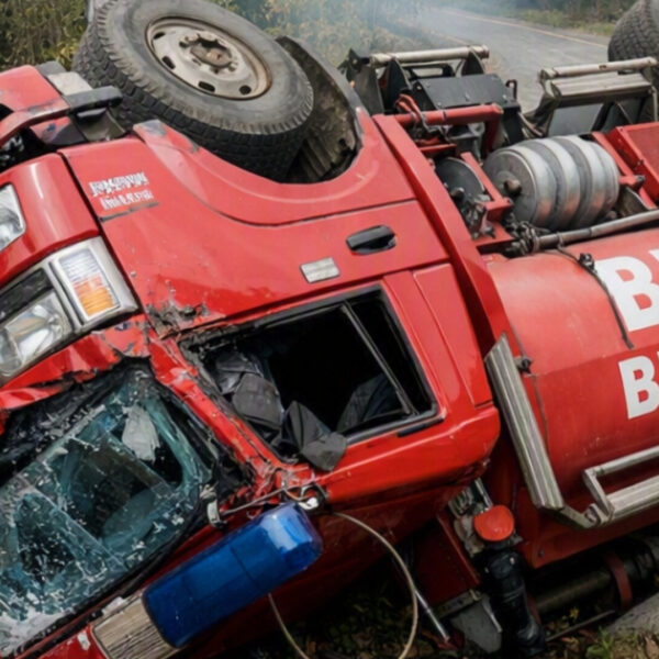 Mobil Tangki BPBD Belitung Terguling Saat Menuju Lokasi Karhutla, 3 Petugas Luka