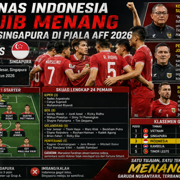 Timnas Indonesia Wajib Menang Lawan Singapura di Piala AFF 2026