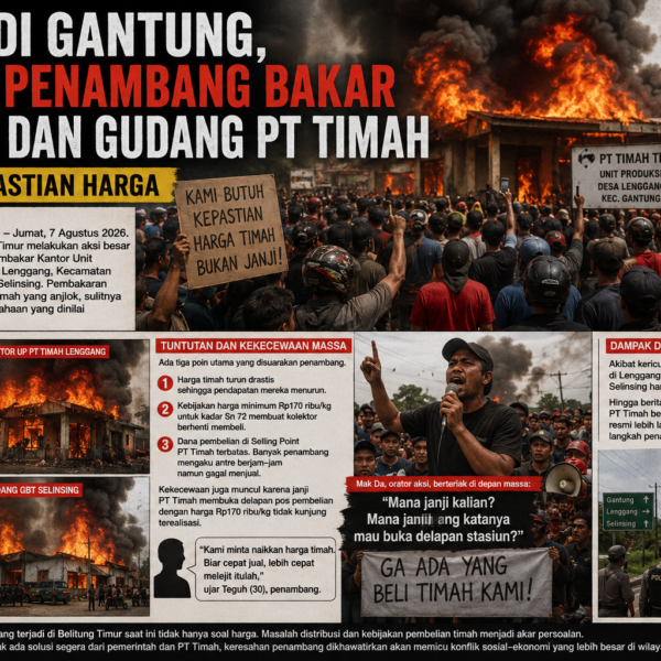 Ricuh di Gantung, Ribuan Penambang Bakar Kantor dan Gudang PT Timah Tuntut Kepastian Harga