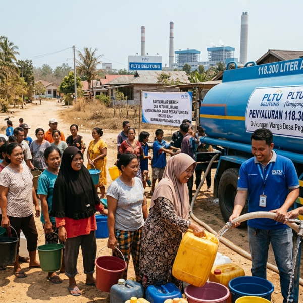 PLTU Belitung Salurkan 118.300 Liter Air Bersih untuk Warga Desa Pegantungan di Tengah Kemarau Panjang