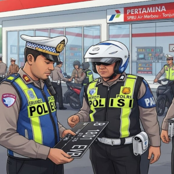 Satlantas Polres Belitung Tindak Mobil Pelat Palsu dan Motor Tak Lengkap di SPBU Air Merbau