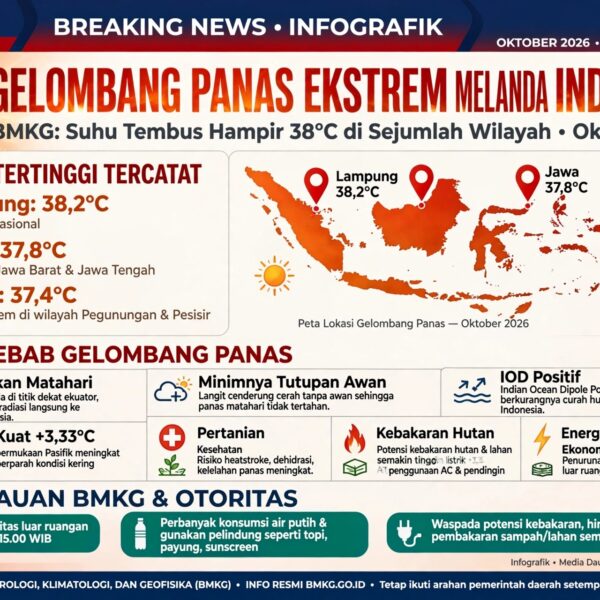 BMKG: Suhu Panas Ekstrem 38,2°C Landa Indonesia, Dipicu El Niño Sangat Kuat +3,33°C & IOD Positif
