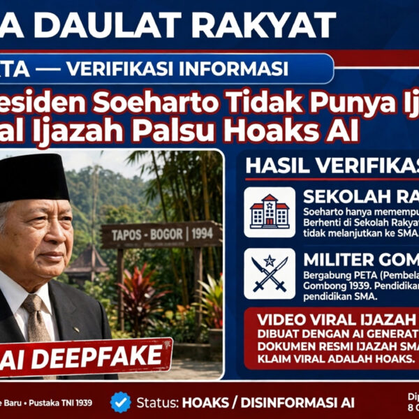 FAKTA: Presiden Soeharto Tidak Punya Ijazah SMA, Video Viral Soal Ijazah Palsu Dipastikan Hoaks AI Deepfake